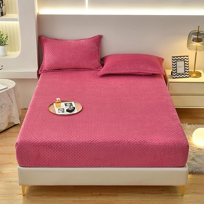 ZIQINPSQ Coral Velvet Fitted Sheet-Thickened Cold-Resistant and Warm Bed Sheets-Soft Velvet Fleece Fitted Sheets with-Elastic All Around. (PaleVioletRed, Twin XL)