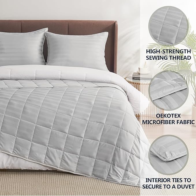 anfie Weighted Blanket (80x87-25lb), 40% Cotton 60% Polyester, Light Grey, Cooling Polyester, 25 lbs, Machine Washable, Bagged, Modern Design for Adult