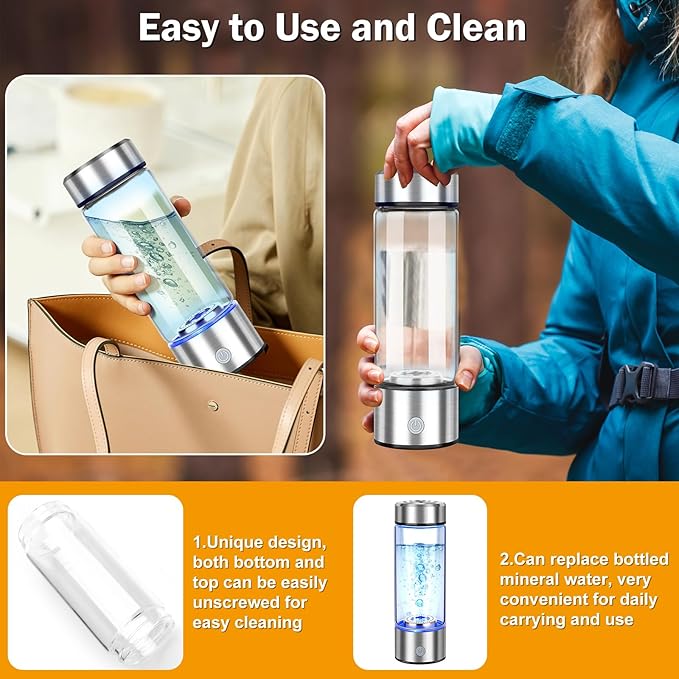Upgrade Hydrogen Water Bottle, Hydrogen Water Generator with Advanced SPE PEM Technology, 420ml(14OZ) Hydro Water Machine, Portable Water Ionizer for Travel, Office, Fitness & Everyday Hydration