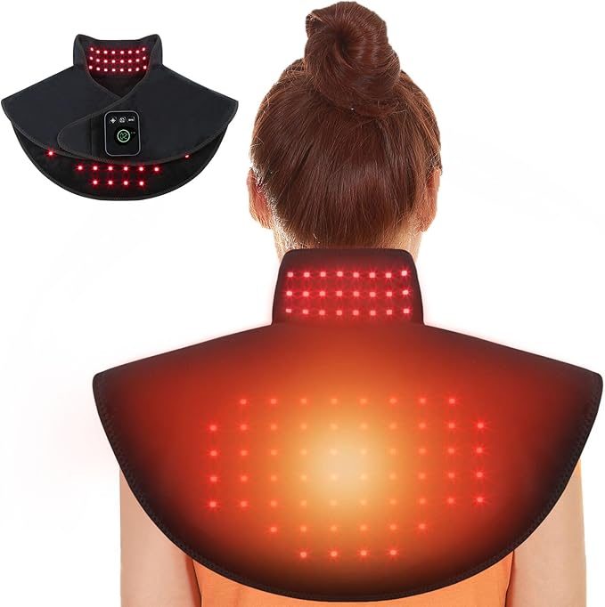 Cordless Red Light Therapy for Neck & Shoulders Pain Relief, 5000mAh 850nm Infra Device for Upper Back Muscle Relax with Timer, Rechargeable 660nm Wearable Heating Pad, for Women Men