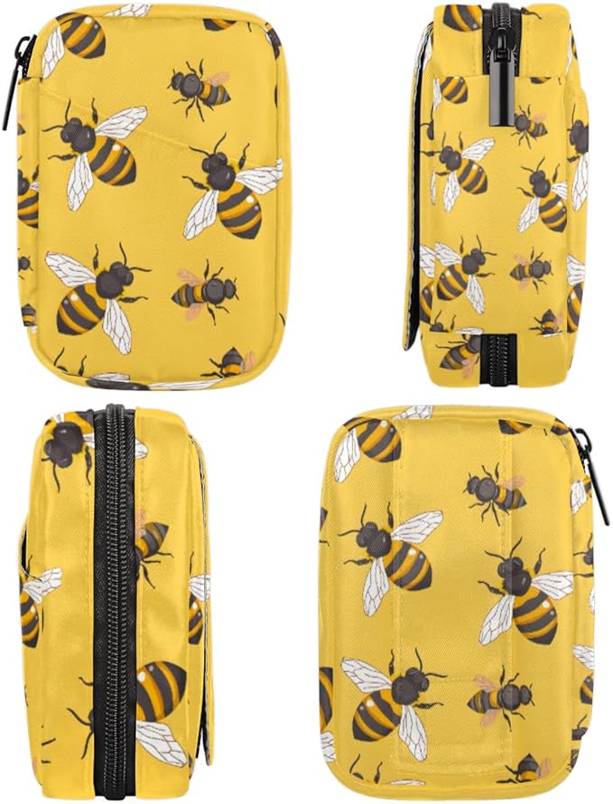 Portable Pills Organizer for Purse, Pill Cases Organizers 7 Day Medicine Travel Case, Personal Week Pill Organizer Cute Zipper Medication Bag Containers for Vitamin, Supplement (Bees)