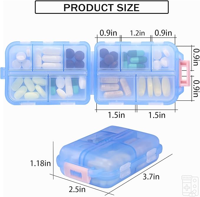 Travel Pill Organizer Portable Pocket Pill Case Small Pill Box for Purse Medicine Organizer Have 10 Compartments Storage Vitamin Fish Oil by INVODA (1PCS Blue+Lables)