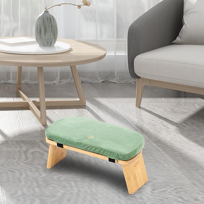 Meditation Bench, Bamboo Meditation Stool, Folding Kneeling Meditation Bench, Seiza Prayer Bench, Prayer Bench with Meditation Cushion, Kneeling Stool (Green)
