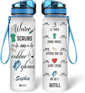 Hyturtle Personalized Water Scrubs Rubber Gloves Nurse 32oz Liter Motivational Water Bottle, Customized Name Funny Nurse With Time Marker, Gifts For Nurses Women Coworkers On Birthday