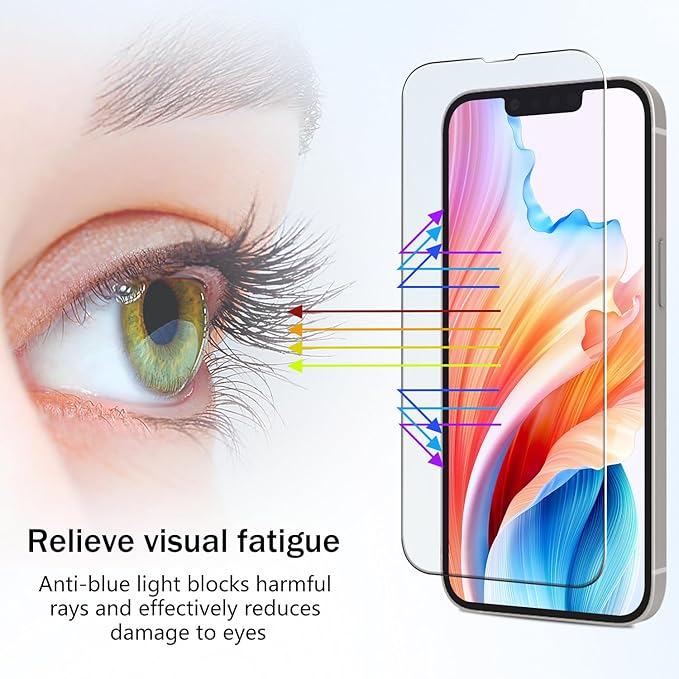 HPTech 2 Pack Anti Blue Light Screen Protector Designed for iPhone 14, iPhone 13 and iPhone 13 Pro Eye Protection Tempered Glass Film, Easy to Install, Bubble Free