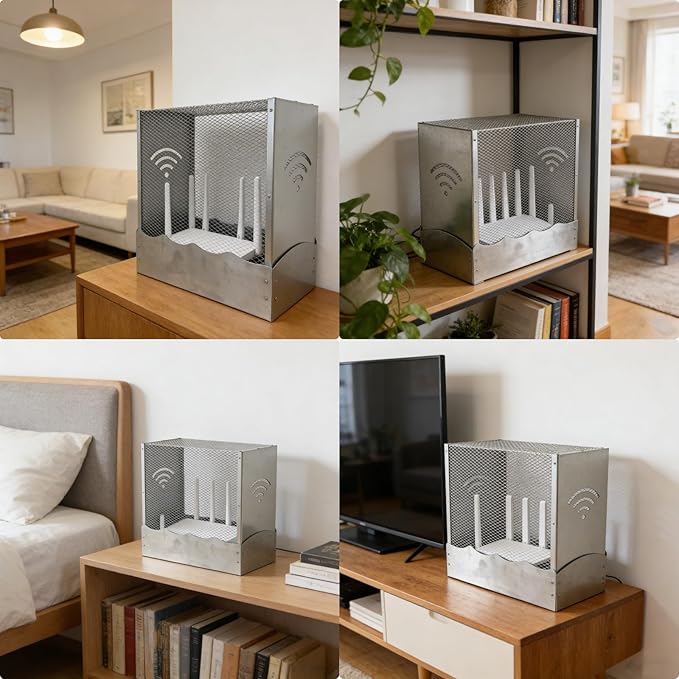 Large WiFi Router Cover WiFi Jammer Signal Blocker WiFi Router Box Hider Emf Faraday Cage EMf Blocker for Home W iFi Router Storage Cabinet Add Fabric Style