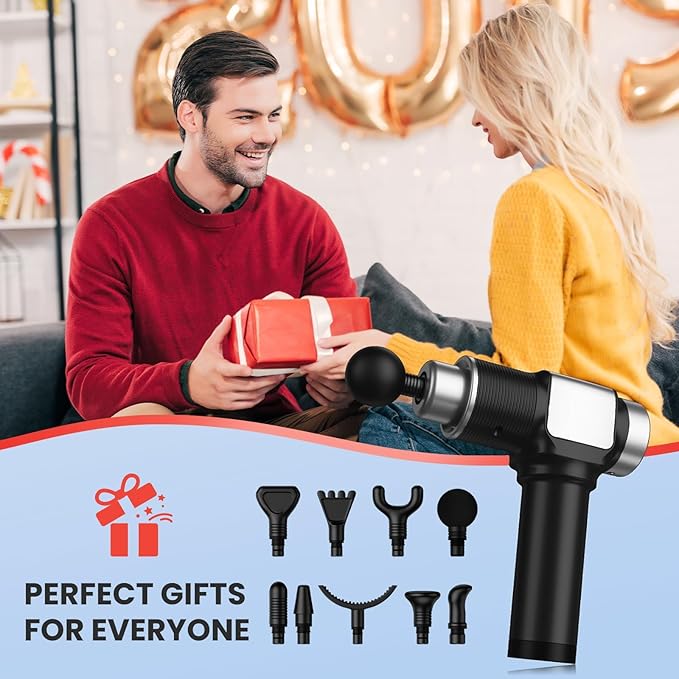 JQX Massage Gun, Deep Tissue Massager Gun for Pain Relief, Percussion Muscle Massage Gun for Athelets, Handheld Electric Back Massager with 30 Speed Levels & 9 Massage Heads