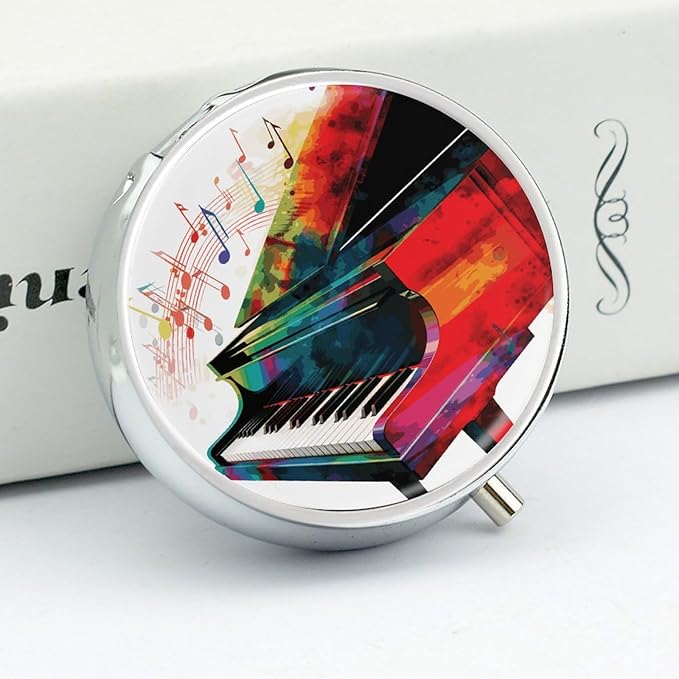Colorful Piano Keyboard Music Pill Box 3 Compartment Decorative Metal Medicine Vitamin Organizer Personalized Medicine Organizer Travel Pillbox for Outdoor