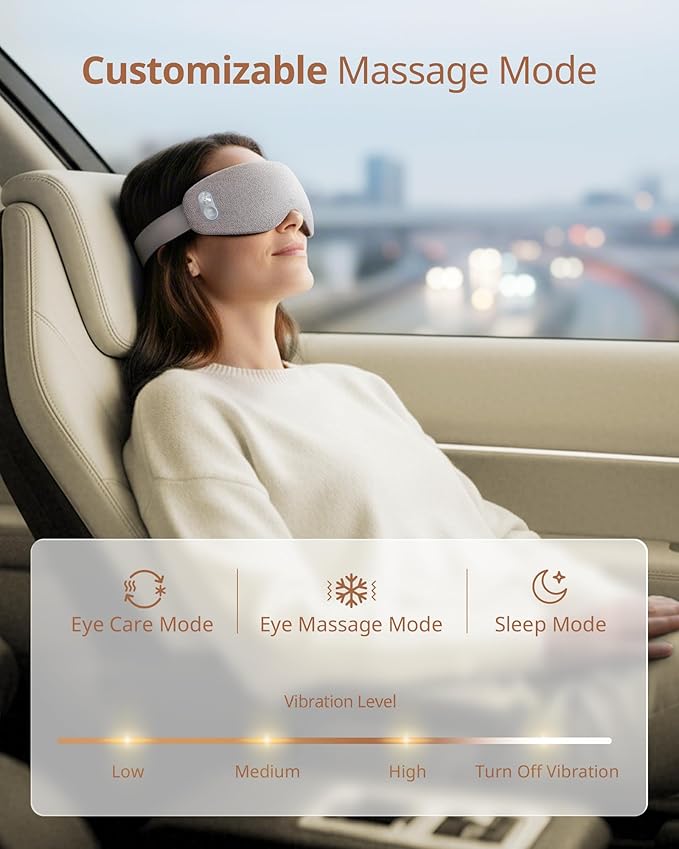 Eye Massager with 2 Level Heat & Cool, 150 Mins Uses, 3 Modes & 14 Vibration Heads, Heated Eye Mask with Bluetooth Music for Migraine, Eye Strain Puffiness and Dry Eye Relief, Eyes Care for Women Men