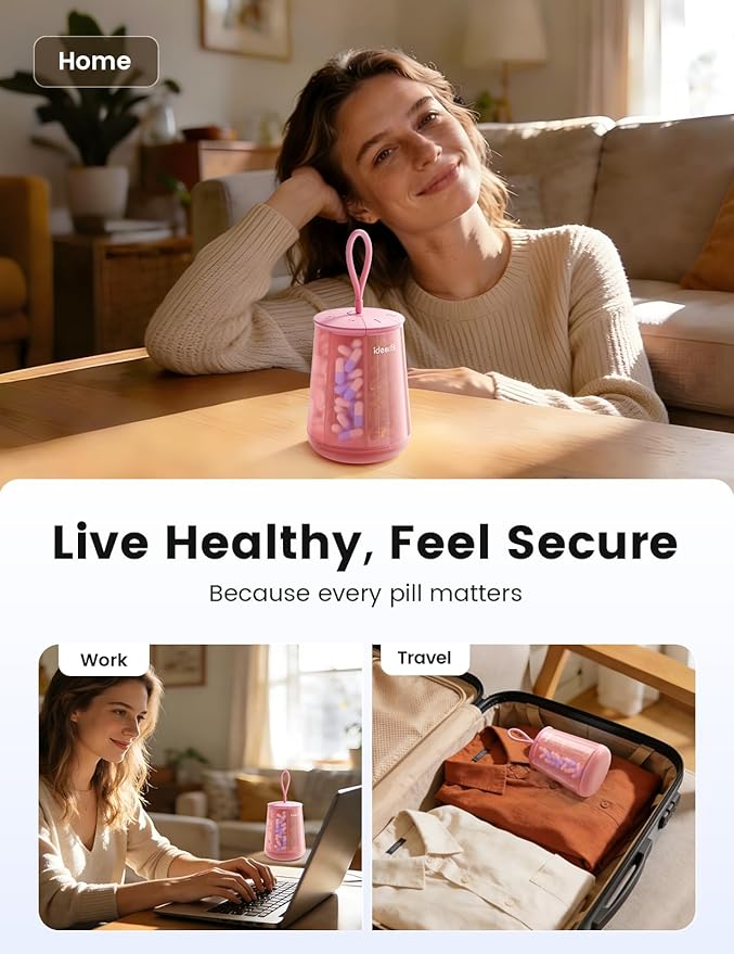 Anti-Mixing Large Pill Dispenser with 7 Compartments, Moisture-Proof & Light-Blocking Pill Bottle Organizer for Vitamins and Supplements, with Color Labels (Pink)
