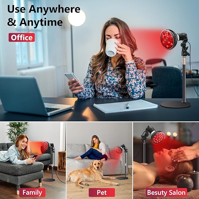 Wolezek Red Light Therapy Lamp - LED Face & Body Treatment, Adjustable Stand 10-16.5in, 18 LEDs 660nm & 850nm Combo