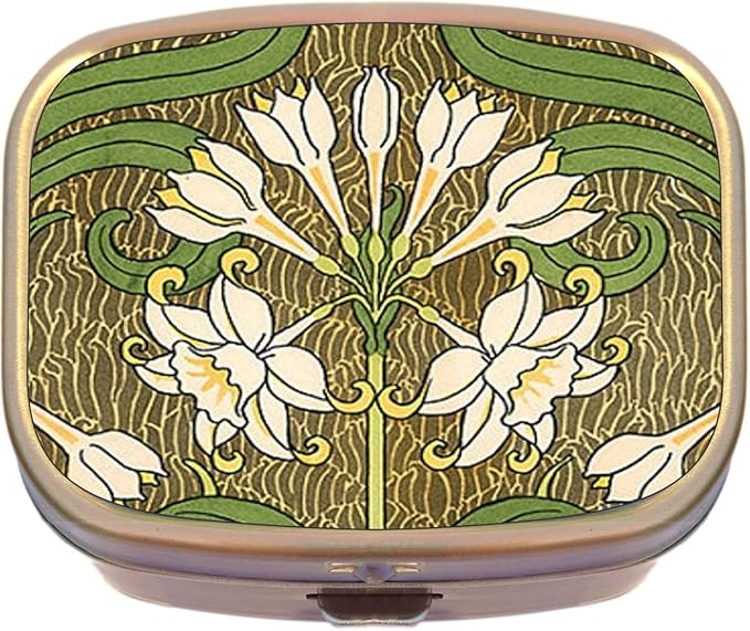 Art Nouveau Flowers Brass Rectangle Pill Box