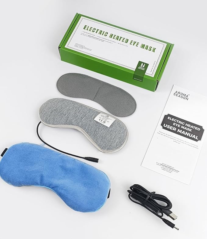 Aroma Season Heated Eye Mask, Warm Eye Compress for Dry Eyes, Moist Heat Therapy for Blepharitis, Dark Circle, Chalazion, Puffy Eyes (Blue)