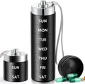 Metal Travel Pill Organizer, Large Weekly Pill Box, Portable Aluminum Alloy Waterproof Container, 7 Day Daily Medicine Organizer Holder for Vitamin, Fish Oil, Supplement, Black