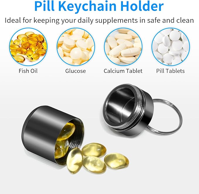 Pill Keychain Holder - Small Pills Box Waterproof Pill Fob Organizer Portable Ring Holder Keychain for Purse(Grey 2PCS)