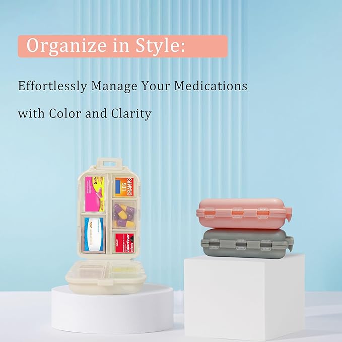 Pill Organizer with Medicine Labels 161 Labels Travel Daily Pill Container Mini Medication Organizer Storage Pill Organizer Travel Essentials Pill Case 7 Day (Pink, 1 Pack)