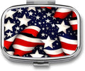 American Flag Stars Stripes Pill Box for Women Men Pocket Square Pill Case Decorative Box Medicine Vitamin Metal Pill Organizer Portable Pill Holder for Travel Unique Gift