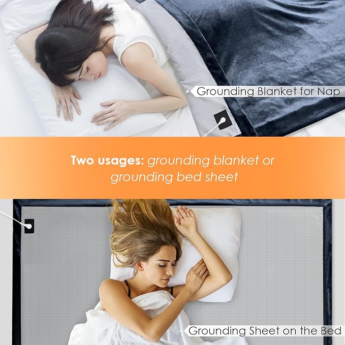 ibowee Grounding Blanket/Bed Sheet for Better Slepping, 55 * 80 inch, Grounded Throw Kit with Silver Fiber, Grounding Bed Sheet in 2 Usage Ways (Dark Blue)