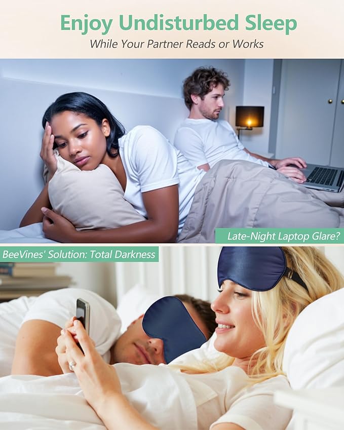 BeeVines Sleep Mask, 4 Packs 100% Real Natural Pure Silk Eye Masks with Adjustable Strap for Sleeping, Mulberry Silk Eye Sleep Shade Cover, Block Light Reduces Puffy Eyes Traveling Gifts(Blue)