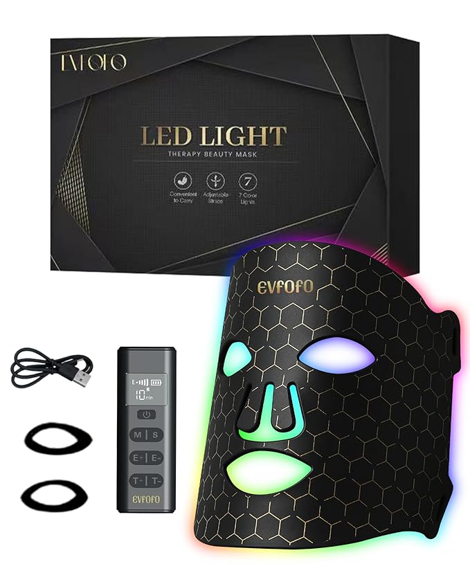7 Mode Red Light Therapy Mask for Face, FDA-Cleared Portable LED Face Mask with Remote for Wrinkles, Acne & Skin Tone at Home, Near-Infrared 850nm Red Light Therapy Mask, Black