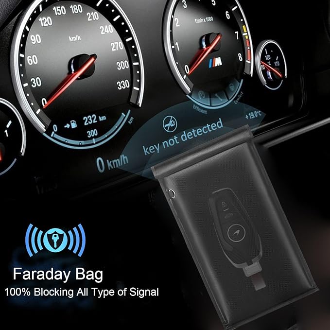 Faraday Bag for Phone, Faraday Pouch for Key Fob, Fireproof & Waterproof Faraday Bags EMP Proof, Faraday Key Fob Protector, Cell Phone Signal Blocker (2 Pack)