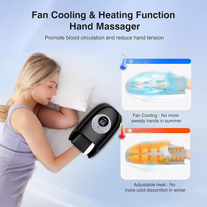 KINGJOY Hand Massager with Heat and Compression, 3D Kneading Hand Massagers for Arthritis and Carpal Tunnel Relief, Hand Therapy with Fan Cooling for Finger Numbness Relief, Gifts for Women
