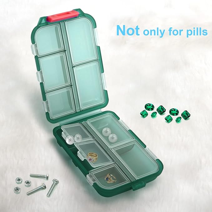 2PCS Small Travel Pill Box, Cute Pill Organizer Case, Travel Portable Medicine Organizer Pill Container for Purse, with 10 Compartments for Different Medicines, by MsfIAIoo