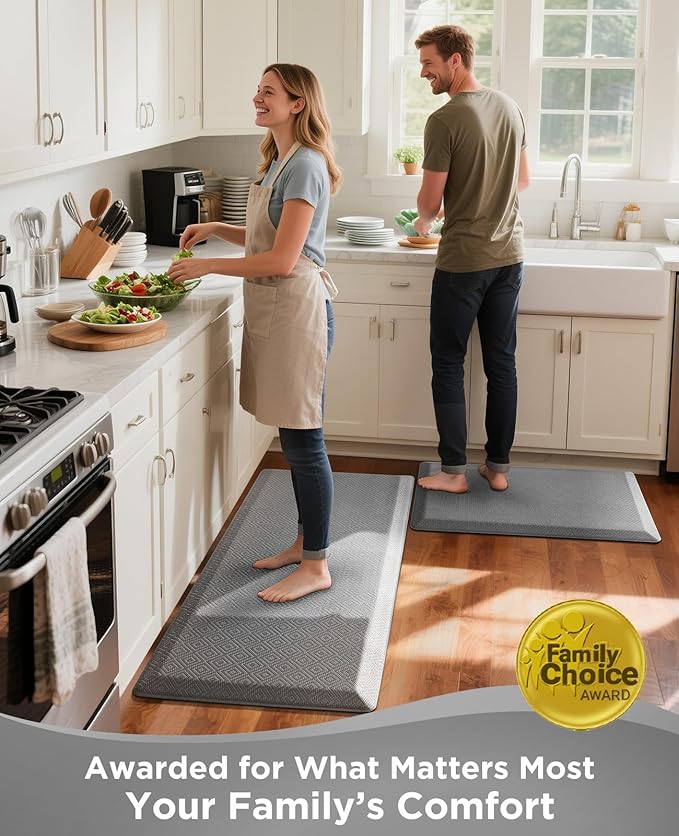 Ophanie Kitchen Mats for Floor, 3/4 Inch Thick Kitchen Rugs, 20'' x 60'' Anti Fatigue Standing Cushioned Mat, Waterproof,Comfort Ergonomic Mat for Office, Home, Sink, Grey Non-Slip Bottom