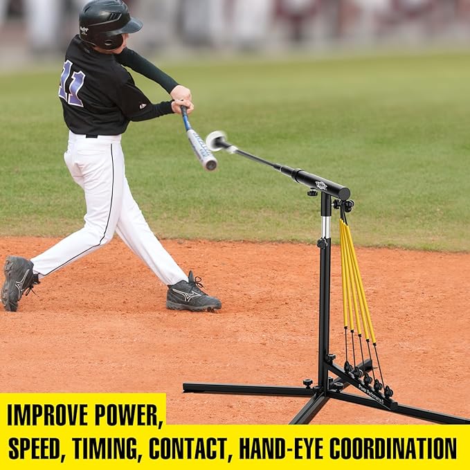 Baseball Softball Swing Trainer with 5 Power Bands,Auto Reset Baseball Training Equipment,Baseball Hitting Trainer,Height Adjustable 31-47 inches Softball Swing Trainer Improve Power,Speed