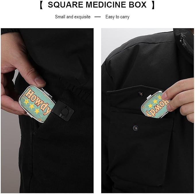 Vintage Howdy Western Pill Box 2 Compartment Portable Medicine Pill Case Travel Pill Organizer for Pocket Purse
