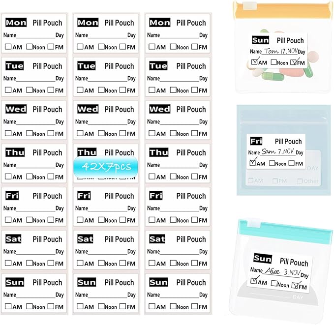 294pcs Waterproof Travel Pill Organizer Labels - 50x30mm (1.97x1.18inch) - Eco-Friendly, Clear Writing, Strong Adhesive, Resists Smudging - Ideal for Medicine Bag & Pill Pouches