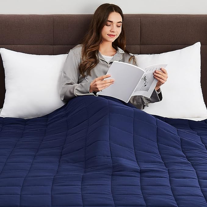 CuteKing Weighted Blanket for Adults(15lbs, 60"x80", Navy Blue) Heavy Blanket for 140-150lbs, Weighted Blanket for Cooling & Heating with Premium Glass Beads, Thick Blanket for Adult All-Season