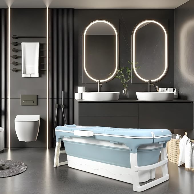 Portable Bathtub, 58/56/50/46 Inch Collapsible Bathtub, Freestanding Foldable Bath Tub for Adults, Folding Tub for Shower, Hot Bath, Ice Bath Blue-B-130cm