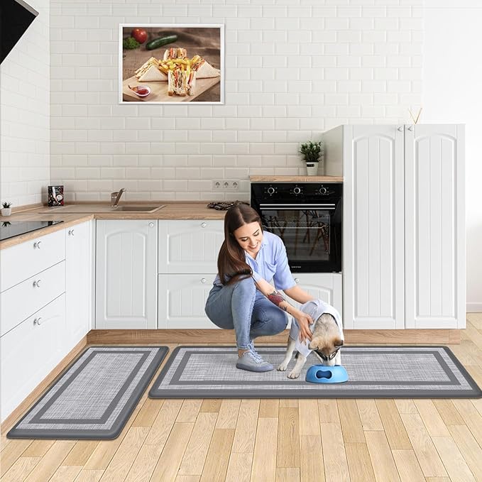 Mattitude Kitchen Mats Set of 2 Cushioned Rugs Anti-Fatigue Mats for Kitchen Floor,Waterproof Non-Slip Mats and Rugs Set for Office,Floor,Laundry 17.3"×29"+17.3"×59",Grey