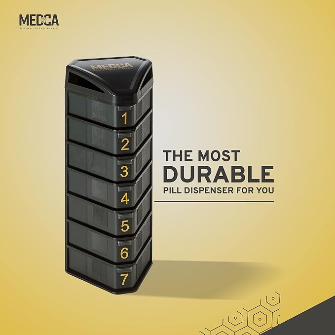 MEDCA Moisture Proof Weekly Stackable Pill Organizer - BPA Free, Weekly Pill Box Case with 3 Daily Compartments - Black Pill Box to Store Pills, Vitamins, Supplements