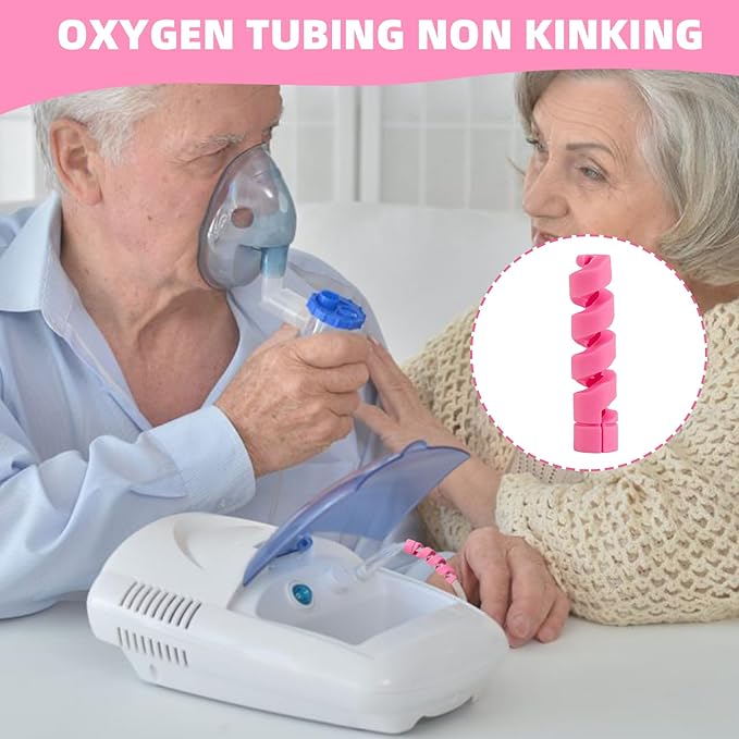 10 Pack Oxygen Tube Support Crimp Straightener for Portable Oxygen Concentrator, Oxygen Tubing Support for Oxygen Tank Oxygen Hose Nasal Cannula Oxygen Accessories (Pink)