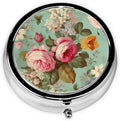 Pill Box 3 Compartment Medicine Pill Organizer Vintage Floral Flowers Round Pill Case for Purse & Pocket Travel Pillbox Portable Metal Medicine Vitamin Fish Oil Organizer Unique Gift
