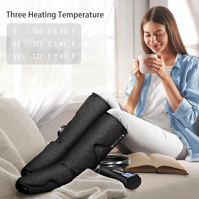 UMARMUNG Air Compression Leg Massager with Heat, Gifts for Women Men Mom Dad, Leg Foot Massager Gift for Christmas, Fathers Day, Mothers Day, Vericose Veins, Edema, Muscle Fatigue, Cramps, Swelling