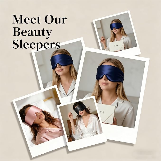 Silk Sleep Mask for Side Sleepers, Face-Hugging Padded Eye Cover, Eye Mask for Sleeping Women Men, 100% 22 Momme Pure Mulberry Silk, Soft Light Blocking Mask for Travel, Naps & Shift Workers (Blue)