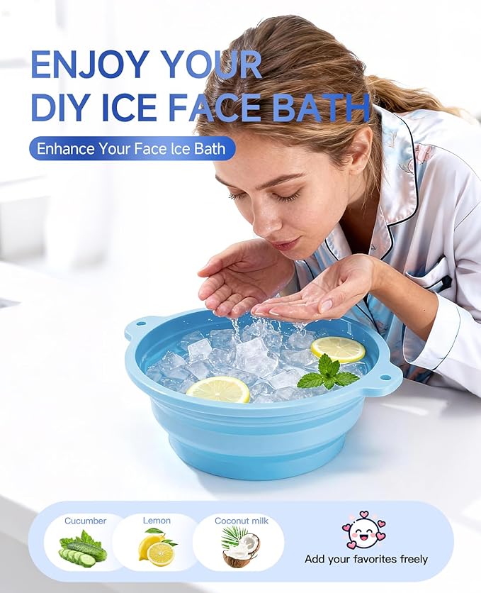 Face Ice Bath Bowl - Silicone Cold Plunge Tub for Facial Therapy & Skin Care, Collapsible Ice Basin with Built-in Ice Tray, Portable Ice Bowl for Face Dunking and Home Spa Use