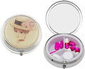 Set of 2 Circular Triple-Compartment Pocket Purse Pill Box & Organizer with Insert (Victorian Floral Hat)