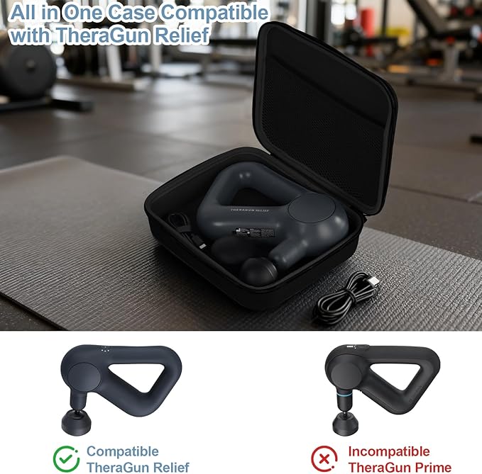 Massage Gun Hard Case Compatible with TheraGun Relief Handheld Percussion Massage Gun, Portable Travel Case Storage Carrying Bag with Mesh Pocket for Cables and Other Accessories Black(Case Only)