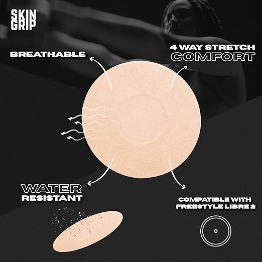 Skin Grip MAX Freestyle Libre 2 Sensor Covers Waterproof, Non-Fraying, Extreme CGM Tape, Continuous Glucose Monitor Patch, Libre Sensor Protection Covers, 10-Pack, Tan