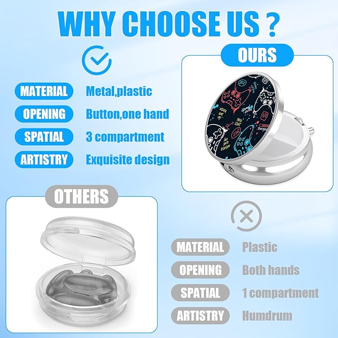 Game Gamepad Pill Case, Pill Box 3 Compartments Metal Small Pill Holder with Mirror Mini Travel Pill Container for Purse Pocket Women Men