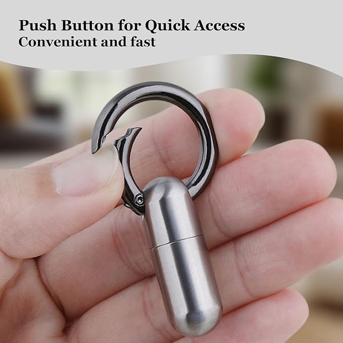 Keychain Pill Holder Mini - Titanium,Pill Case Travel Waterproof, Portable Tiny Pill Organizer for Camping and Hiking Outdoor Pill Box (Silver)