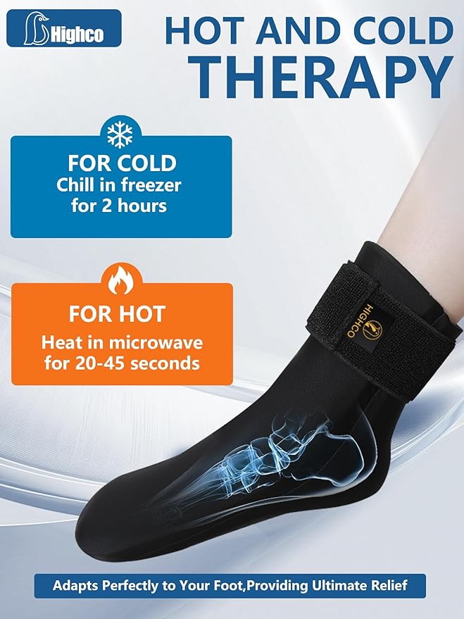 highco Ankle Ice Pack Wrap for Swelling and Injuries Recovery,Reusable Gel Ice Pack for Foot and Ankle,Ice Cold Compression Sock for Foot Heel Wrap,Tendonitis,Plantar Fasciitis,Swelling,Sprained,Black