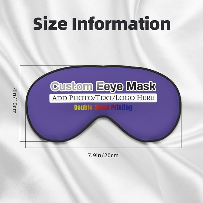 Personalized Eye Mask Add Picture Text Image Logo Custom Travel Sleeping Masks for Home Office Customized Sleep Mask for Men Women Blocks Light Adjustable Strap Lilac