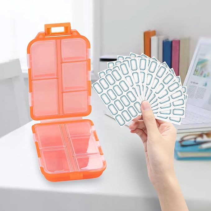 INVODA 12PCS 10-Compartment Pill Organizer BPA-Free Travel Pill Case with Daily Labels Portable Medicine Box for Vitamins, Supplements & Jewelry