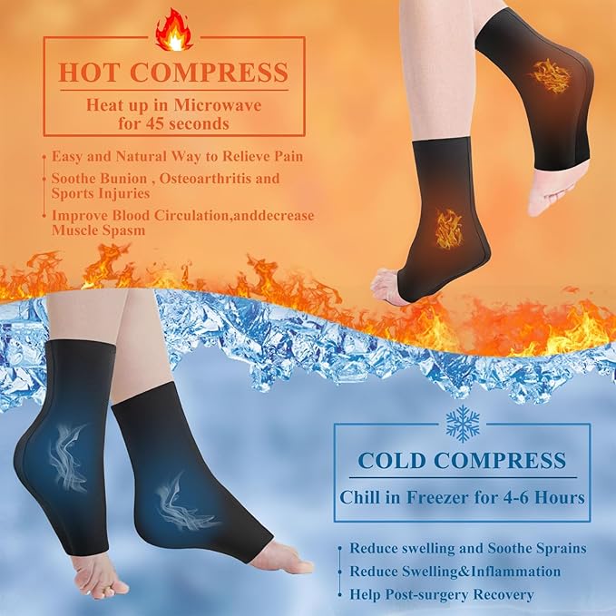 Ankle Ice Pack Wrap for Injuries, NOVASPORT Reusable Foot Gel Ice Pack Flexible Cold Pack Hot & Cold Compression Sleeve for Plantar Fasciitis, Sprained Ankles, Achilles Tendonitis, Foot Heel, Black