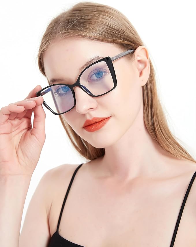 Blue Light Blocking Glasses for Women, Oversized Trendy Cat Eye Computer Gaming Glasses Anti Glare & UV Glare RF6204 (Clear Gradient Brown Cateye Frame)